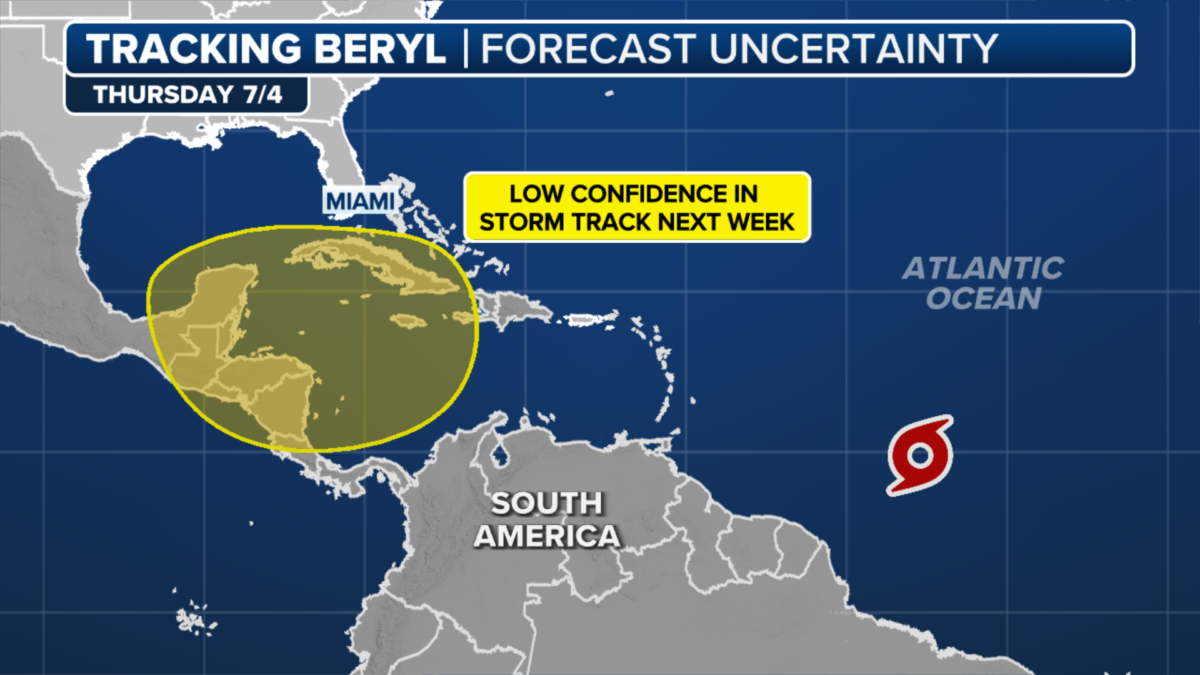 "Hurricane Watch Alert: Tropical Storm Beryl Heads Toward Caribbean" A Hurricane Watch has been issued as Tropical Storm Beryl rapidly approaches the Caribbean. As of June 28, 2024, the National Hurricane Center (NHC) has been closely monitoring Beryl, which formed in the southeastern Caribbean Sea. Currently, Beryl is producing disorganized showers and thunderstorms, moving westward at 25 mph. While environmental conditions initially limited its development due to Saharan dust, the storm is expected to gain strength as it moves into the western Caribbean and potentially the Gulf of Mexico later this week​ (FOX Weather)​. Meteorologists have noted that Beryl could bring heavy rainfall and strong winds to the affected regions. Residents in the Caribbean and surrounding areas are advised to stay updated on the storm's progress and take necessary precautions. The NHC has given a 20% chance of Beryl developing into a more severe tropical storm over the next several days, but the situation remains fluid​ (FOX Weather)​. Keep an eye on the latest updates from the National Hurricane Center and local weather services for real-time information and safety advisories as Tropical Storm Beryl approaches.